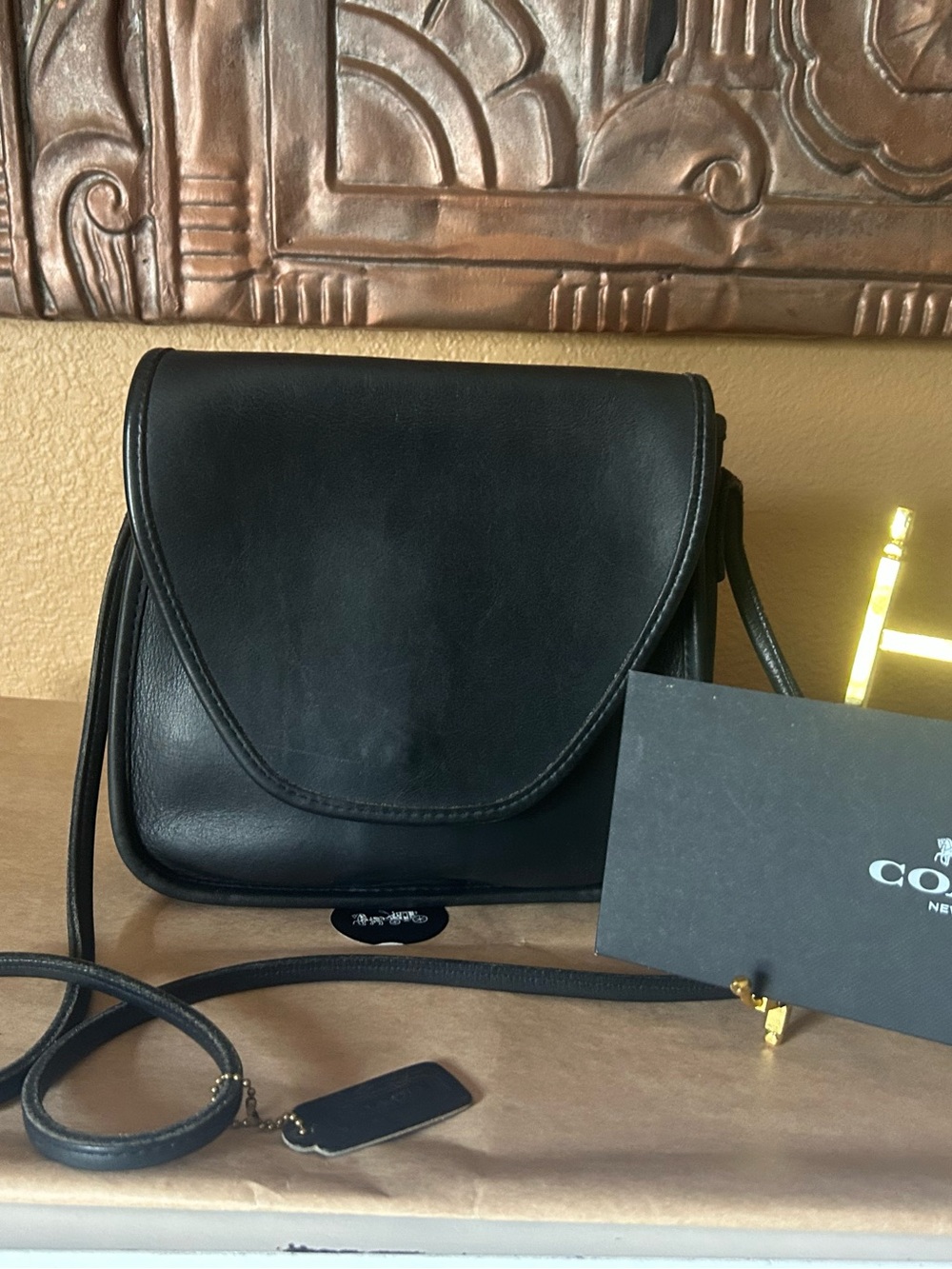 Coach Lindsey Black Leather Flap Crossbody Bag authenticated!